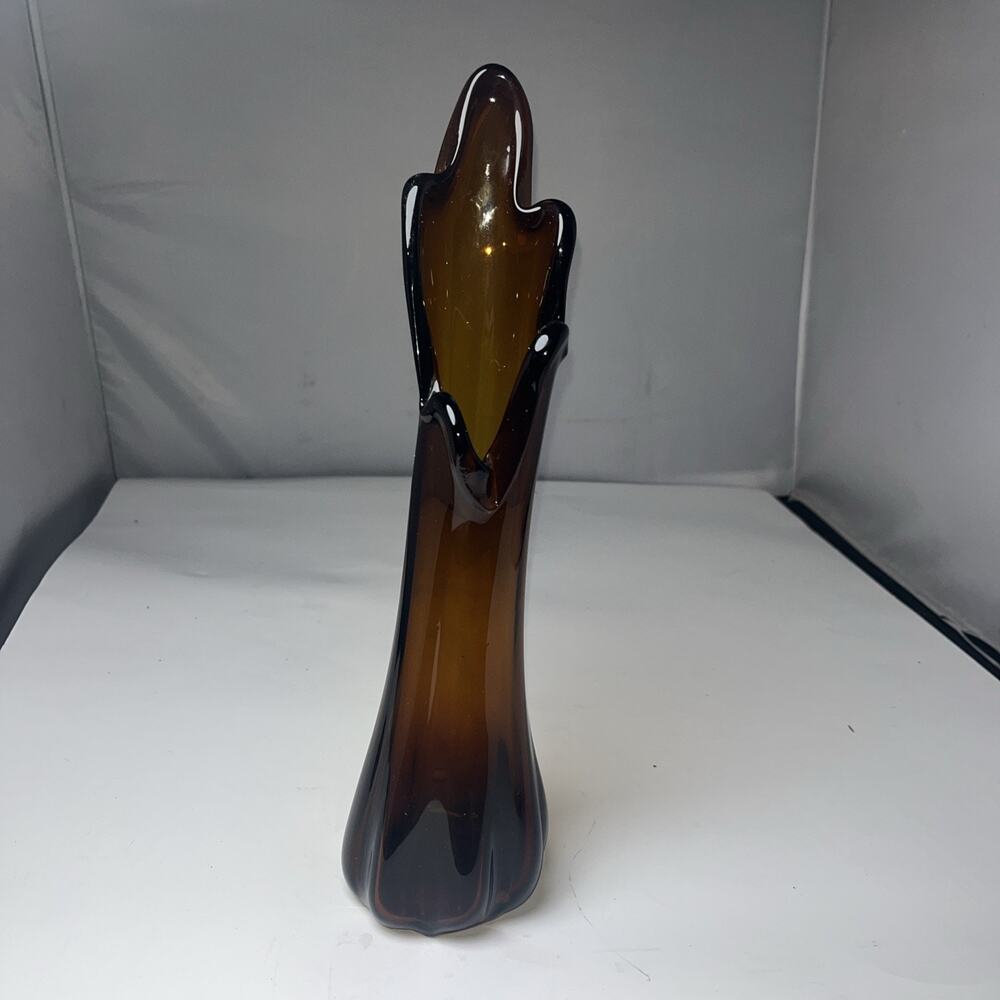 Vintage MCM 5 Finger Swung Vase 12” Amber Brown Root Beer - Picture 1 of 7